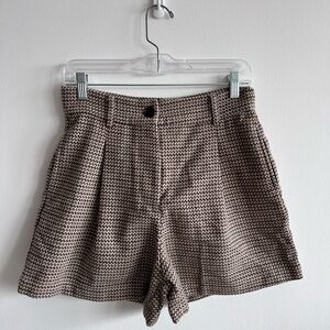 High Waist Cream and Brown Plaid Shorts